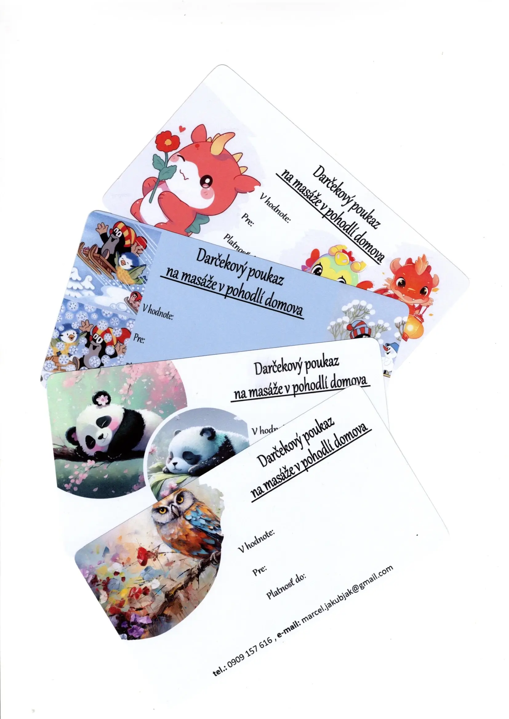 Darčeková poukážka na masáž s možnosťou výberu služby a ceny.